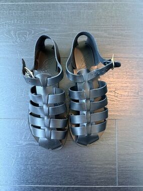 New Ancient Greek Sandals Black Leather Fisherman Sandals